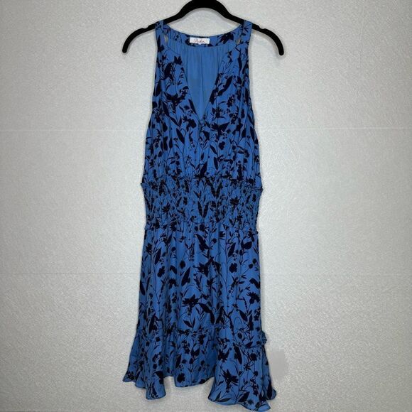 Parker Cambria Floral Silk Mini Dress in Blue Meadow L - Picture 2 of 5